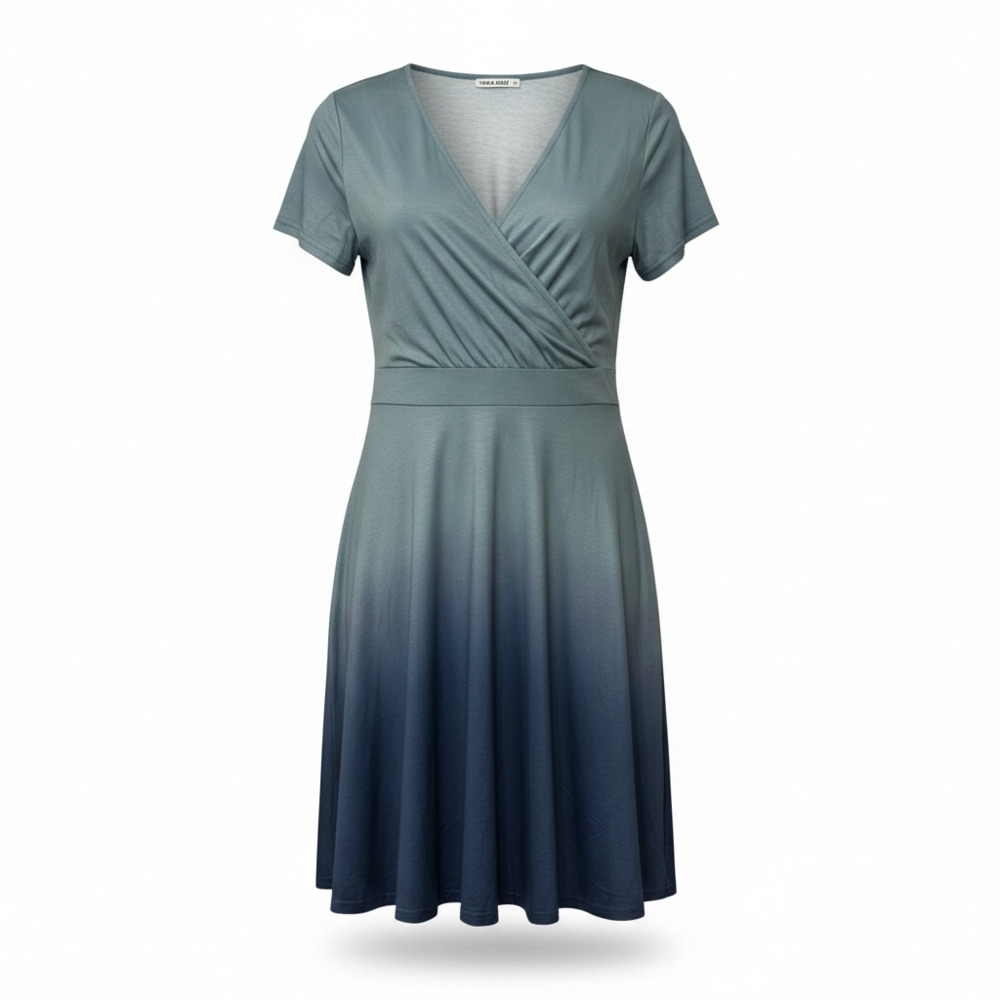 MSBasic Short Sleeve V-Neck Ombre Faux- Wrap Dress